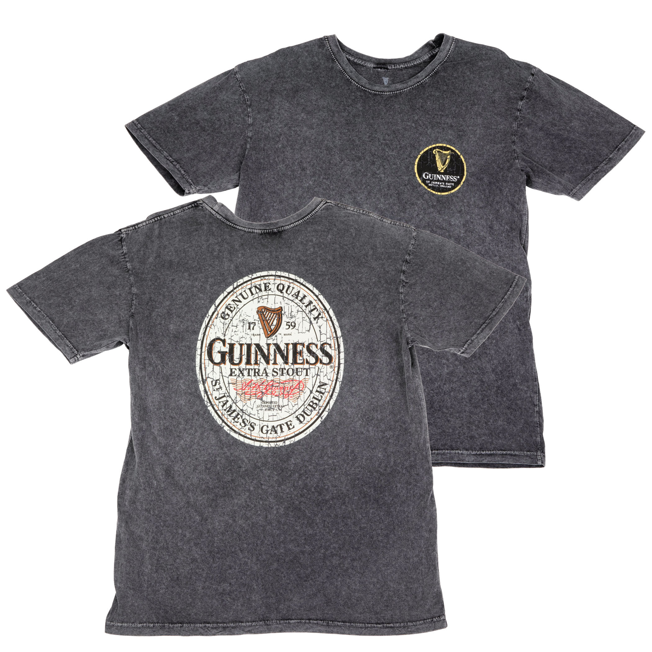 Guinness Extra Stout Marble Wash Label Front & Back Print T-Shirt